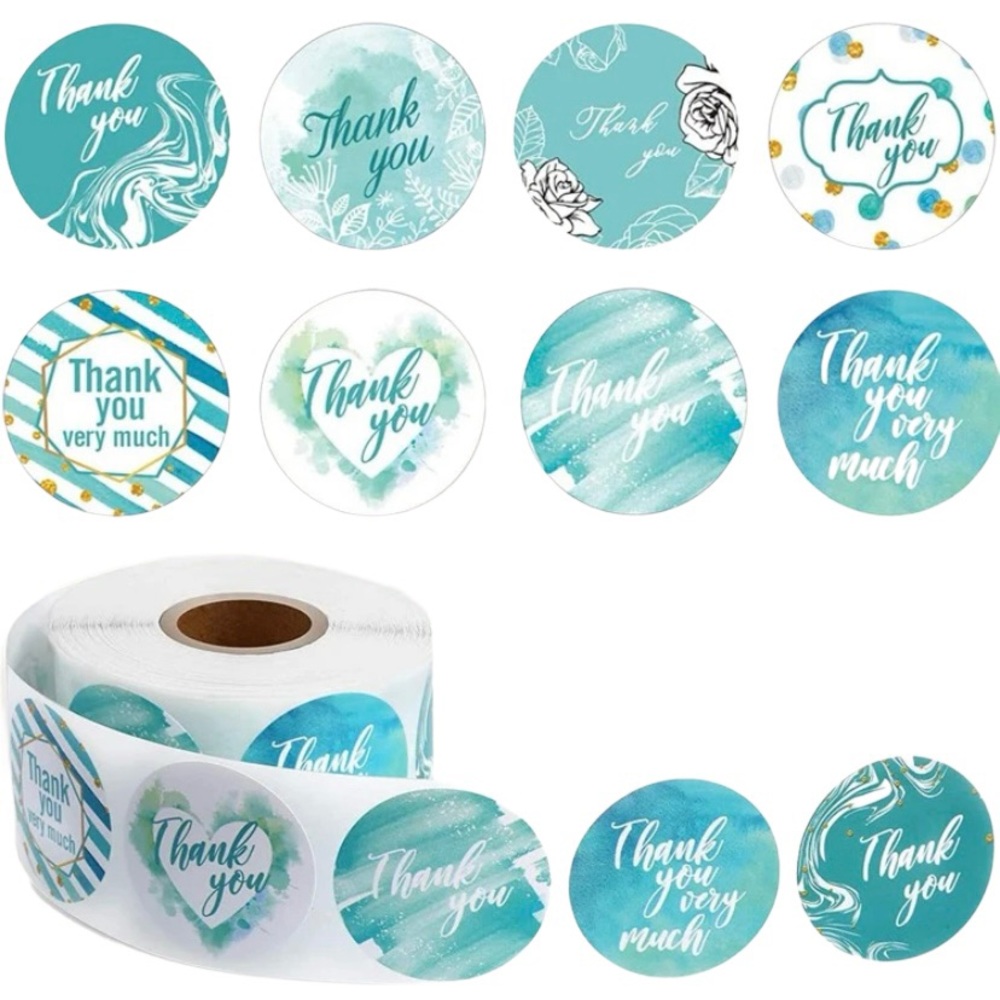 T Stickers 1" Thank You 500ct Blue (8 Designs) Labels